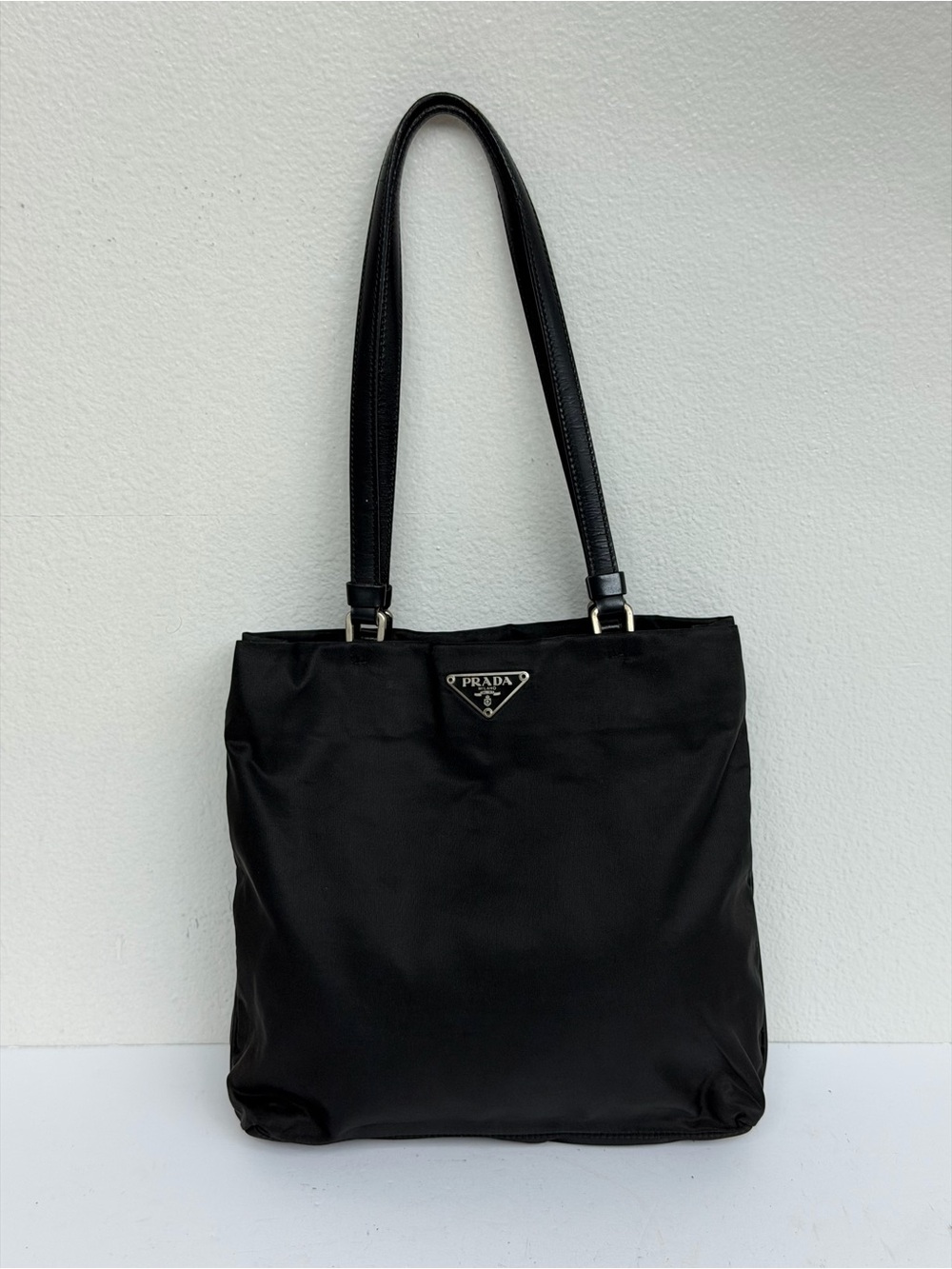 Prada Tessuto Nylon Tote Medium Black Handbag Vintage Small Bag Made in Italy